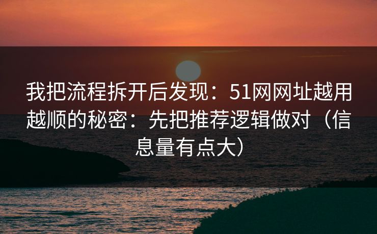 我把流程拆开后发现：51网网址越用越顺的秘密：先把推荐逻辑做对（信息量有点大）